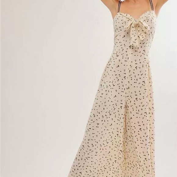 Free People Coming Home Wide Leg Romper Size XS Ivory Front Bow - Picture 5 of 15
